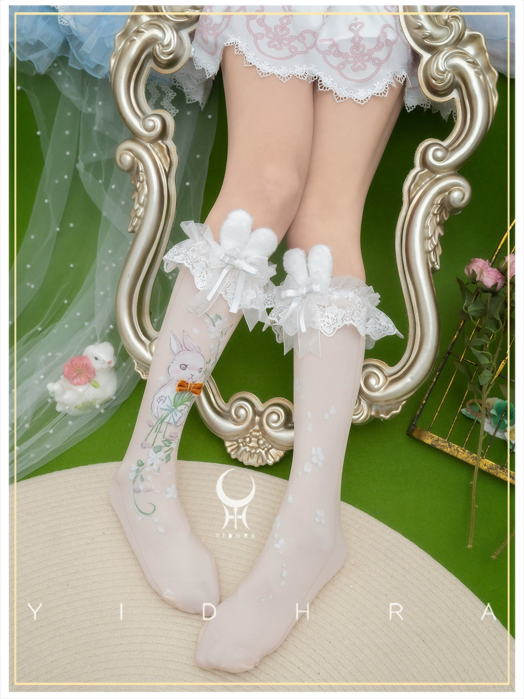 Yidhra~Animal Garden~Kawaii Lolita Calf Socks Cat Rabbit Print Stockings