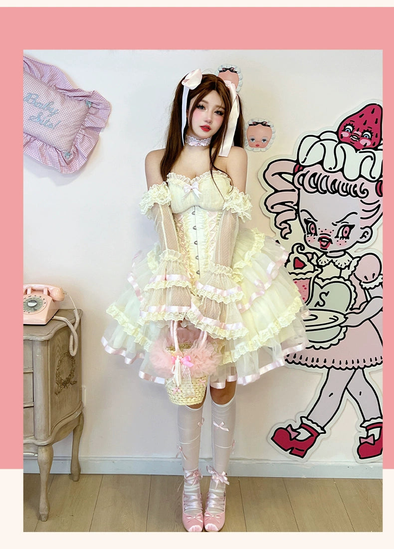 Diamond Honey~Sweet Dream Ribbon~Sweet Lolita Dress Ballet Ribbon Romantic Dress Set   