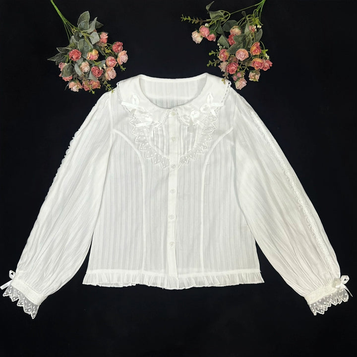 DMFS Lolita~Sweet Lolita Long Sleeve Shirt with Doll Collar S milky white 