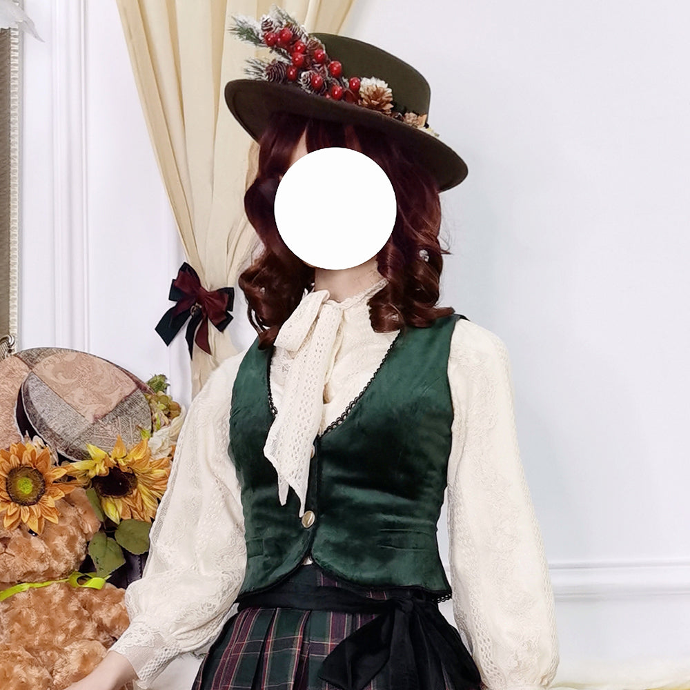 Miss Point - Ode to Joy - Elegant Lolita Winter Velvet Vest Customized S blackish green