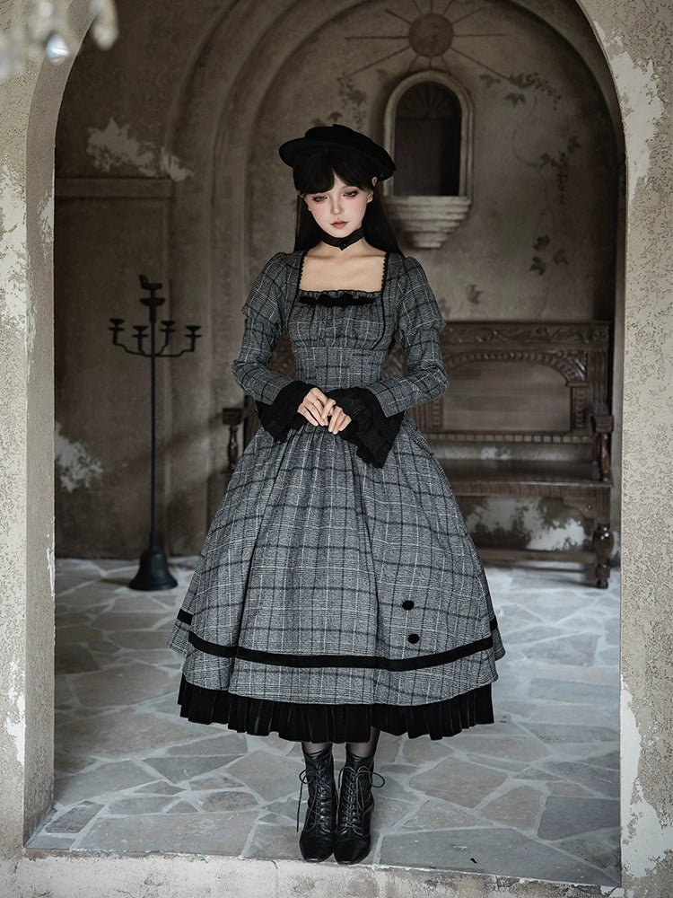 With PUJI - Yesterday's Epistle - Winter Classic Lolita Plaid Dress Set, Fishbone Waist 44227:799794