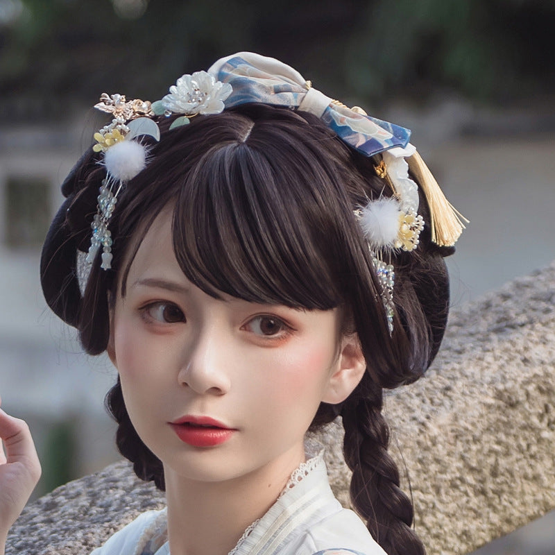 Sweet Japanese Style Lolita Headwear Multicolors free size Qinghua Banquet -Blue 