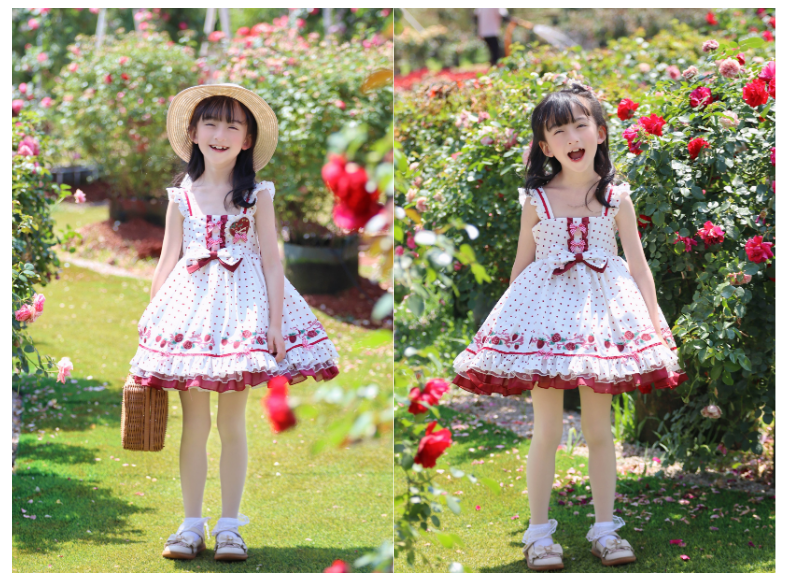 Forest Fluorescent Carps~Strawberry Diary~Sweet Lolita JSK Dress Strawberry Print   