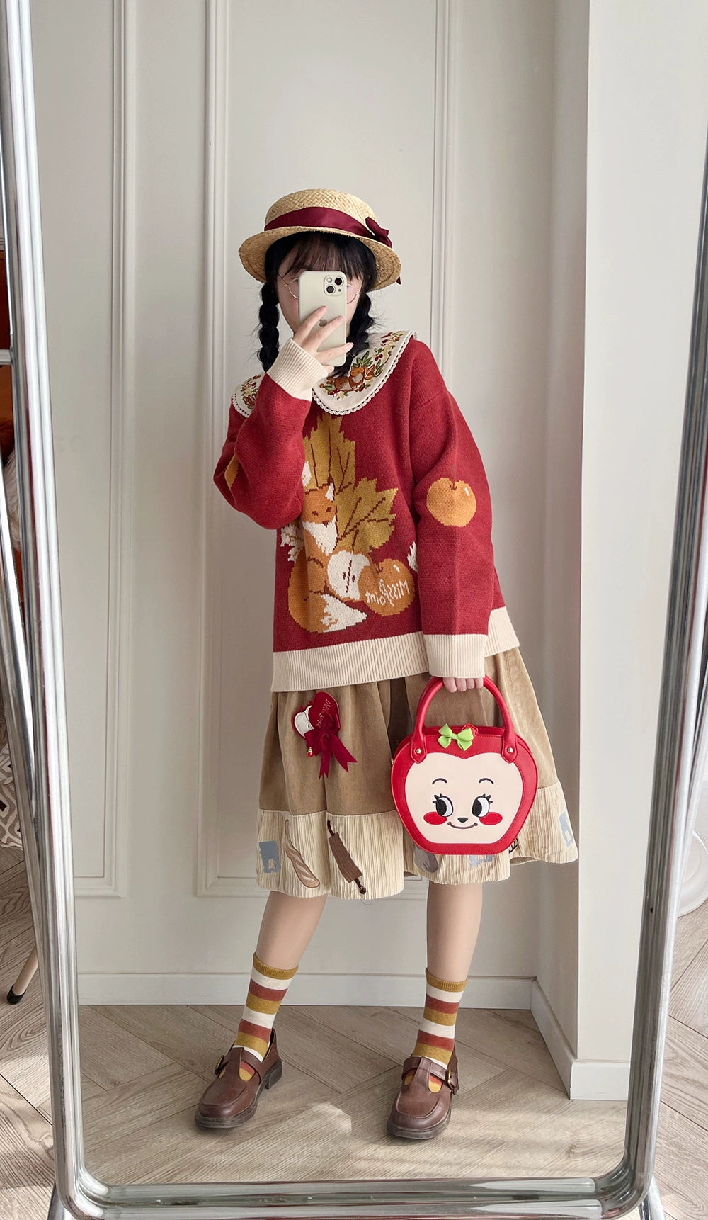 Miss Point~Fat Fox in the Forest~Kawaii Lolita Sweater Customized Winter Lolita Couple Outfit   