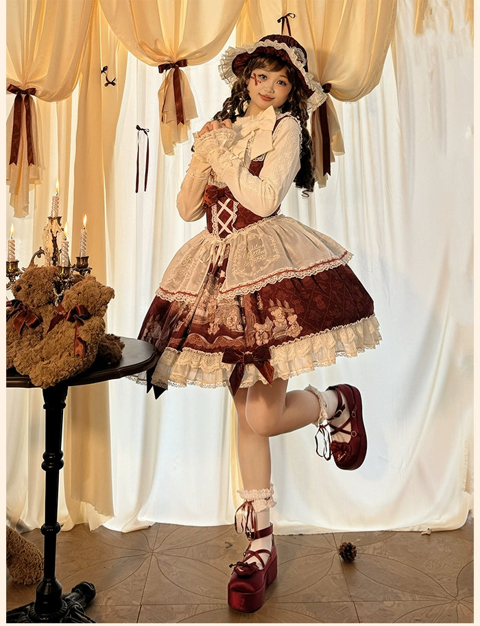 Alice Girl~Bear Castle~Sweet Lolita Dress Natural Waist JSK