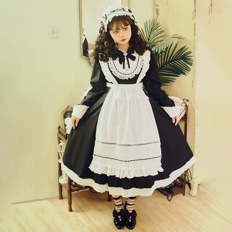 Hezi's Cat Haven~Black Cat Butler~Maid Lolita OP Dress Elegant Black and White Dress