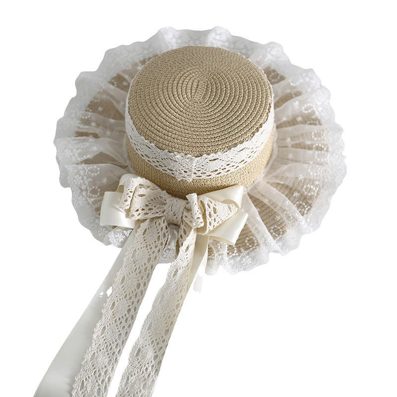 Xiaogui - Country Lolita Straw Hat Summer Hat with Lace and Bow