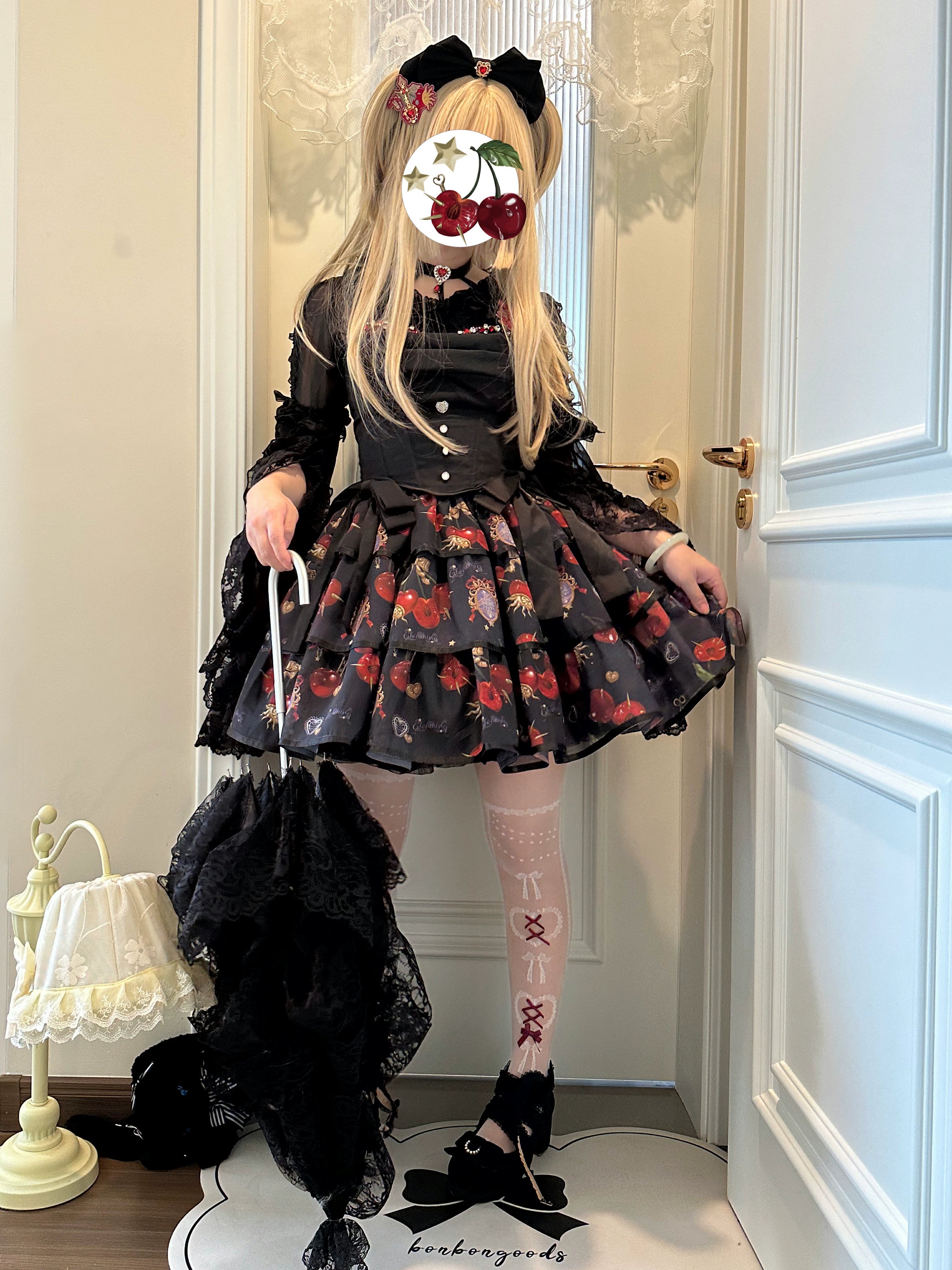 (Buy for me)Gloaming~Sweet Lolita Cherry print Short Sleeve OP and SK Set 28840:322638