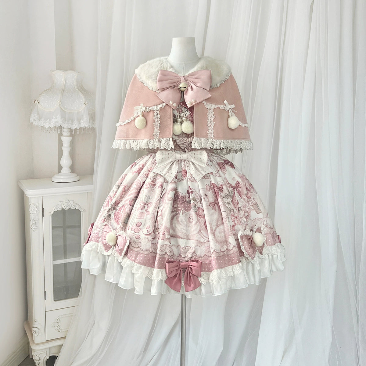 Matutu - Dessert Catlets - Sweet Lolita JSK, Strawberry And Cat Prints