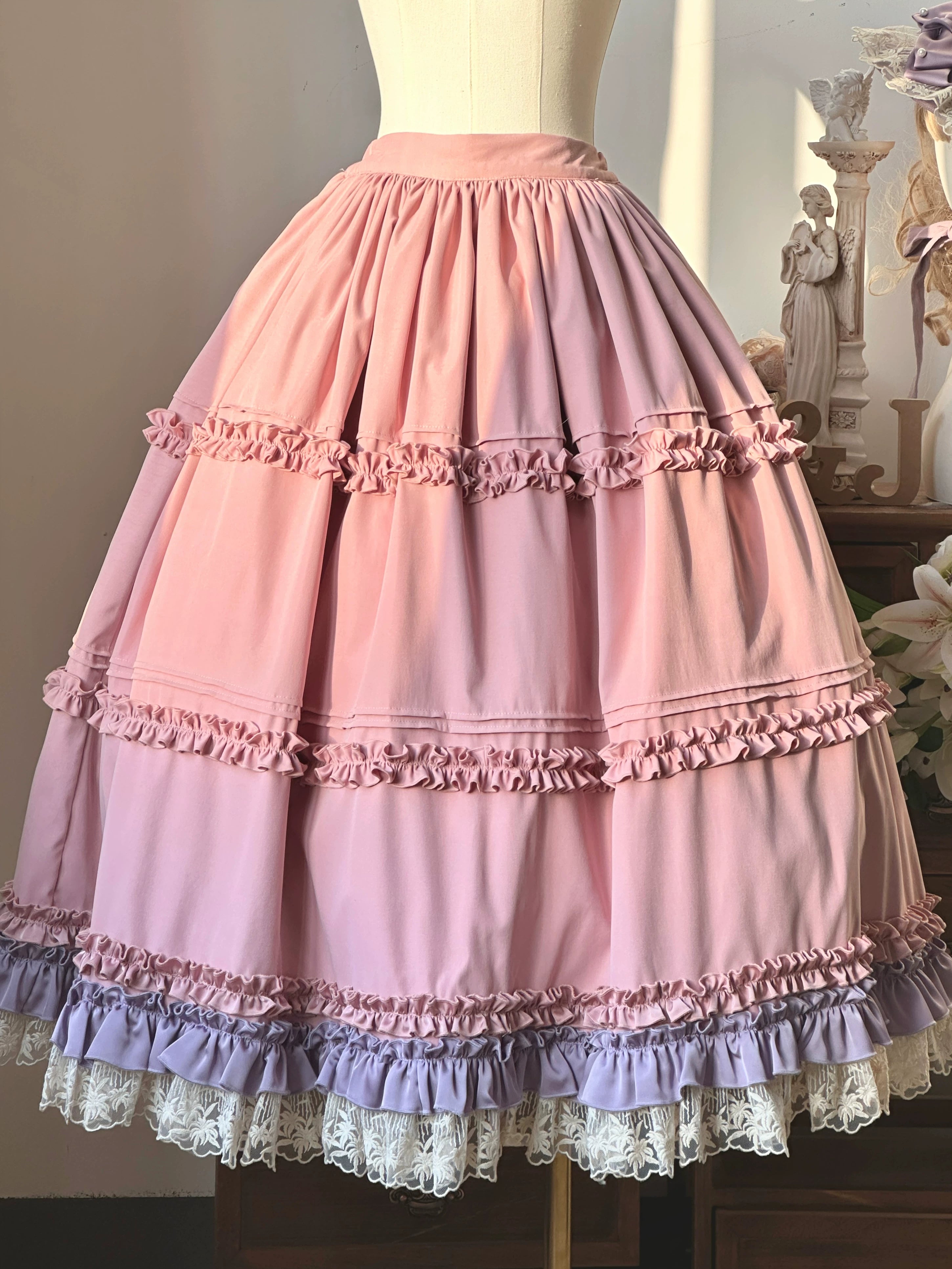 Moonlit Lily - Cotton Classic Lolita OP Dress, Lily Embroidery Peach Pink - Underskirt S