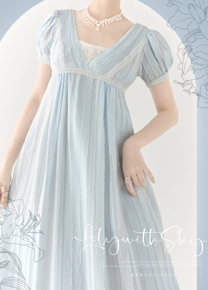 Early Morning~Lily and Serene~Classic Lolita Long Dress Empire Waist Dress S Lake Blue 