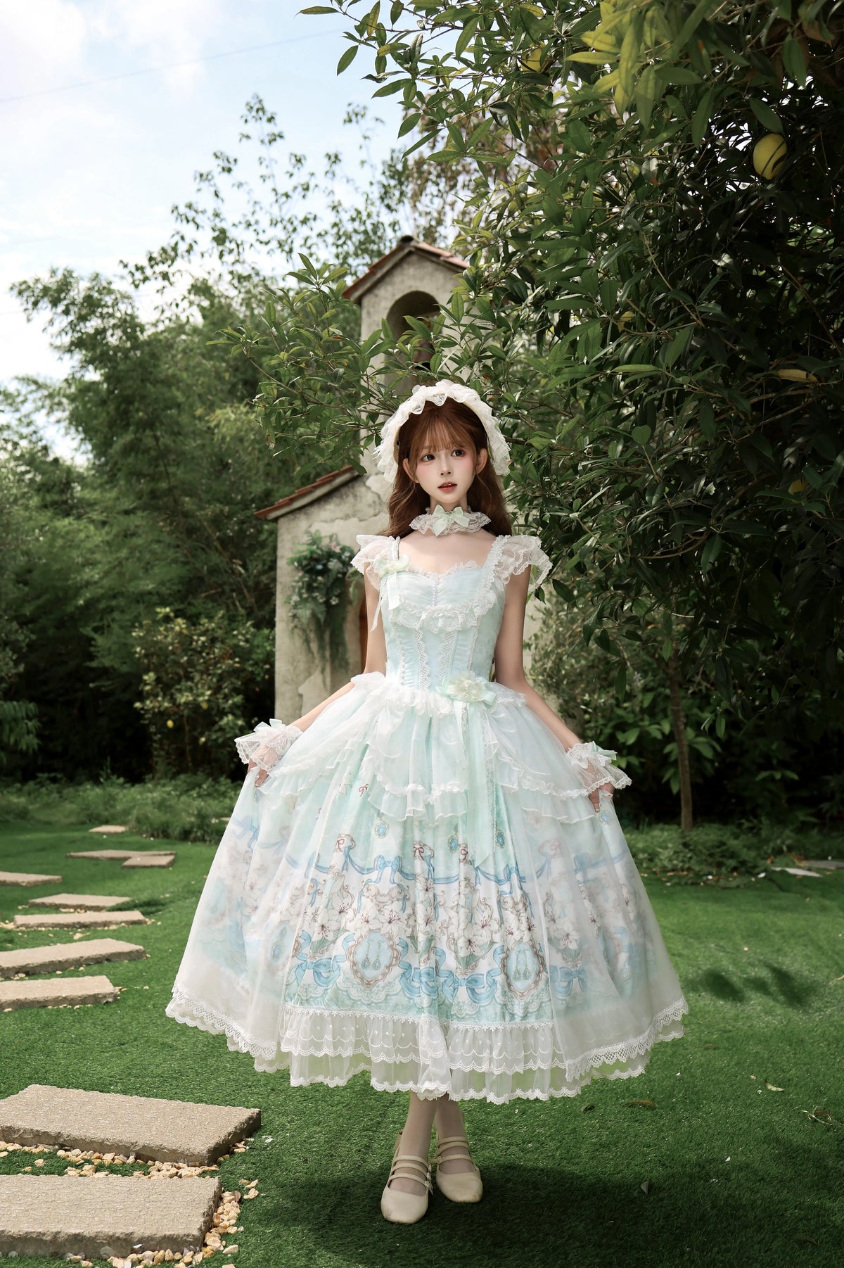 Lily Narrative - Classic Lolita JSK Dress Set, Lily Floral Print (L M S) 46095:874870