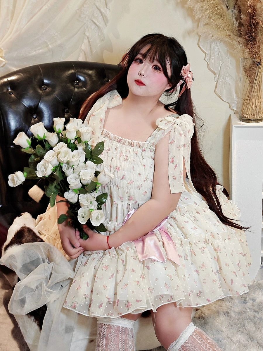 Rouroudream~Teenage Mind~Plus Size Lolita JSK Dress Chiffon Floral Print   