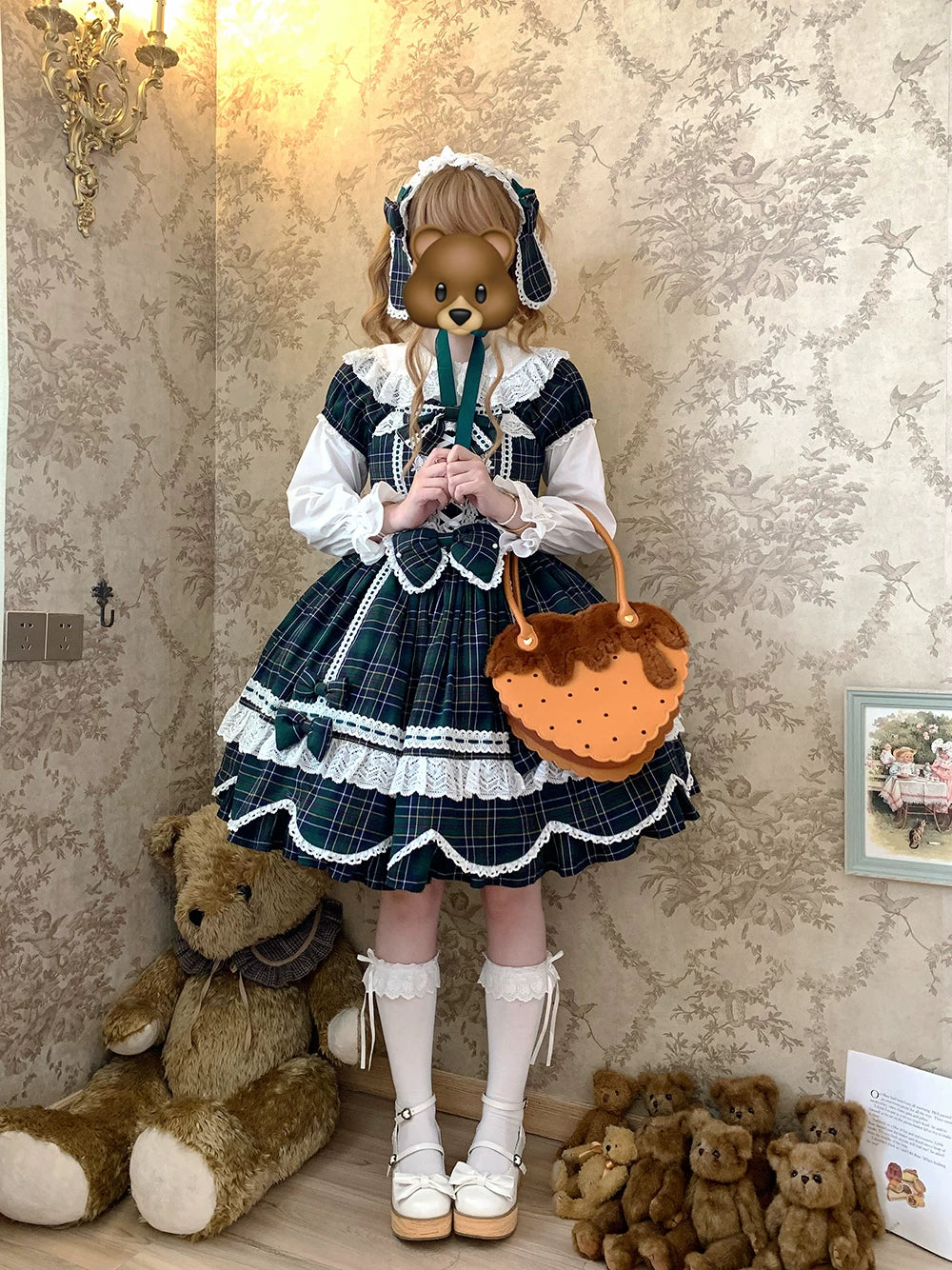 Plaid Petal Bunny - Old School Lolita Plaid OP Dress, Petal-shaped Hem 44673:818298