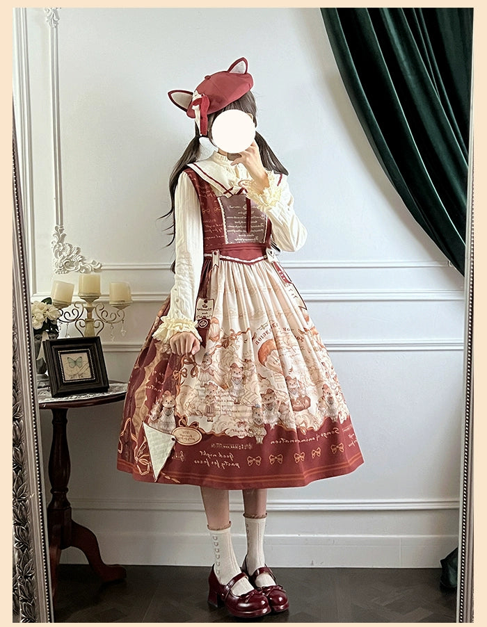 Alice Girl~Fox Band~Printed Sweet Lolita JSK Dress Square Neckline Daily Dress 41266:689488