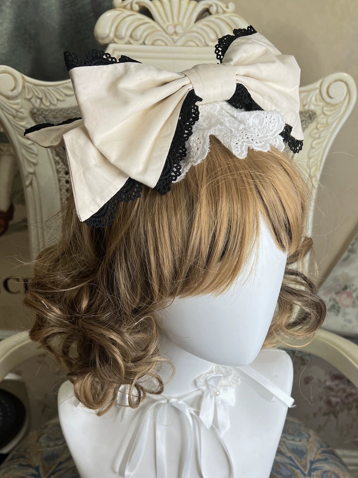 Lace Garden - Pure Cotton Old School Lolita Headdress Ivory KC
