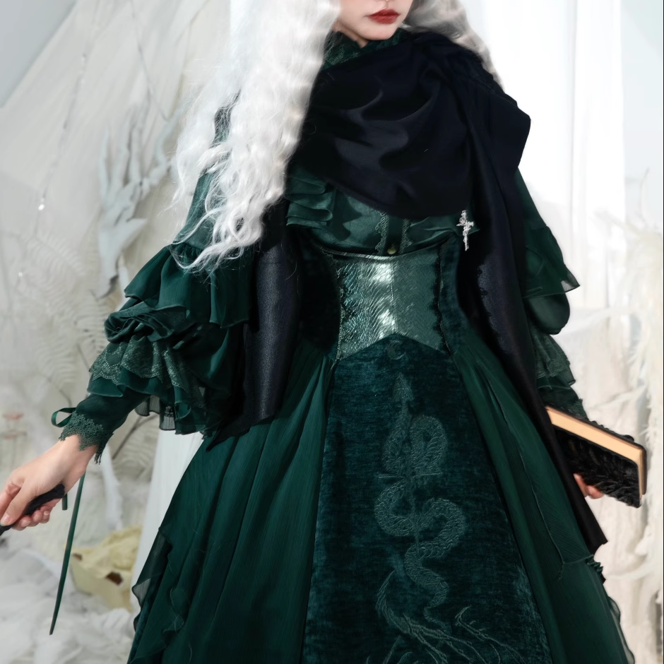 ZJstory~Dragon Bone Cemetery~Gothic Lolita JSK Set with Dragon and Snake Skeleton Embroidery 42699:749799