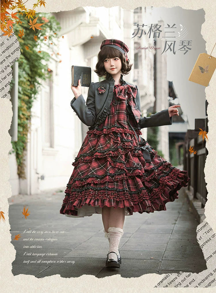 Honey Machine - Scotch Accordion - A-Line Plaid Daily Lolita JSK, Short Coat 44302:803325