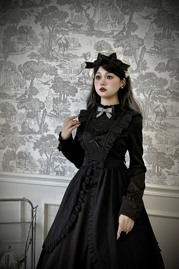 (BFM)Alice Girl~Black Lolita OP Dress Embroidered Winter Dress   