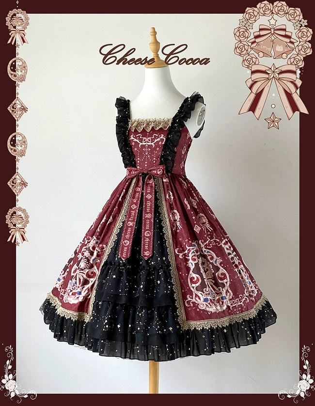 Cheese Cocoa~Star Drop Ceremony~Elegant Lolita JSK Printing Open Front Dress and Blouse Set S red JSK 