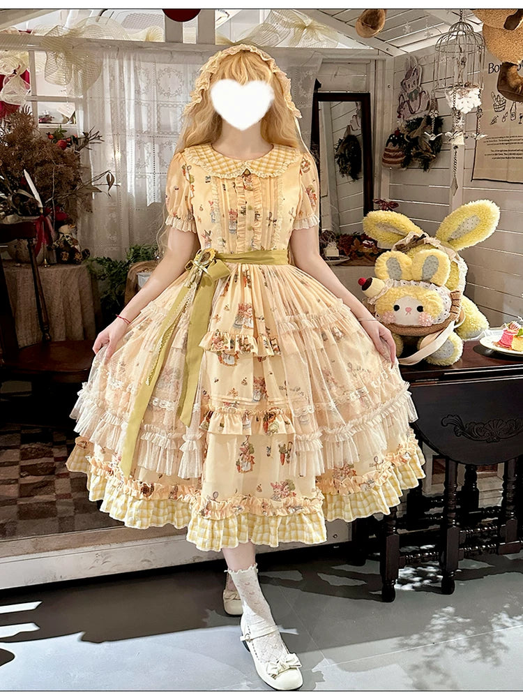 Bunny Harvest Season - Country Lolita Peter Pan Collar OP, Bunny Print JSK (L M S XL) 44533:811860