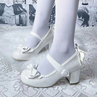 Fairy Godmother~Elegant Lolita Heels Shoes Mary Jane Shoes 34 White patent leather - high heels 