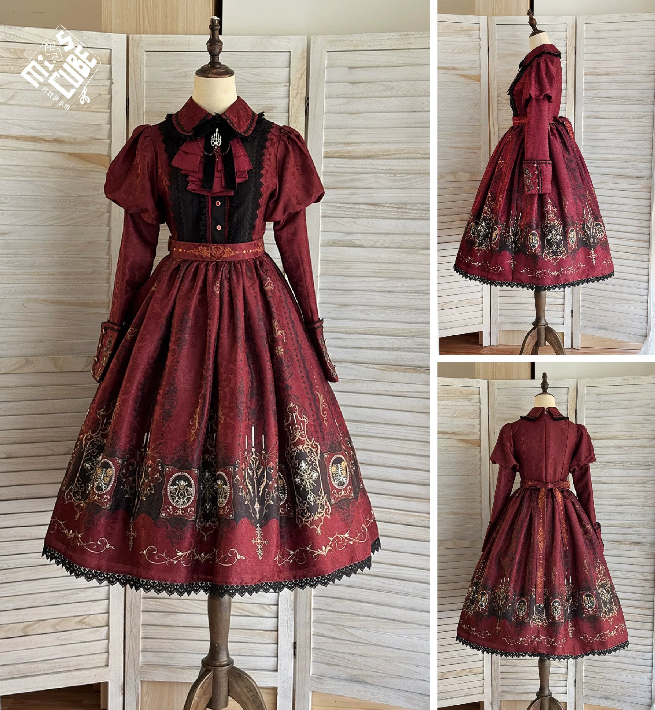 Blood Night Lantern - Jacquard Gothic Lolita Dress, Juliet Sleeve 44543:812311