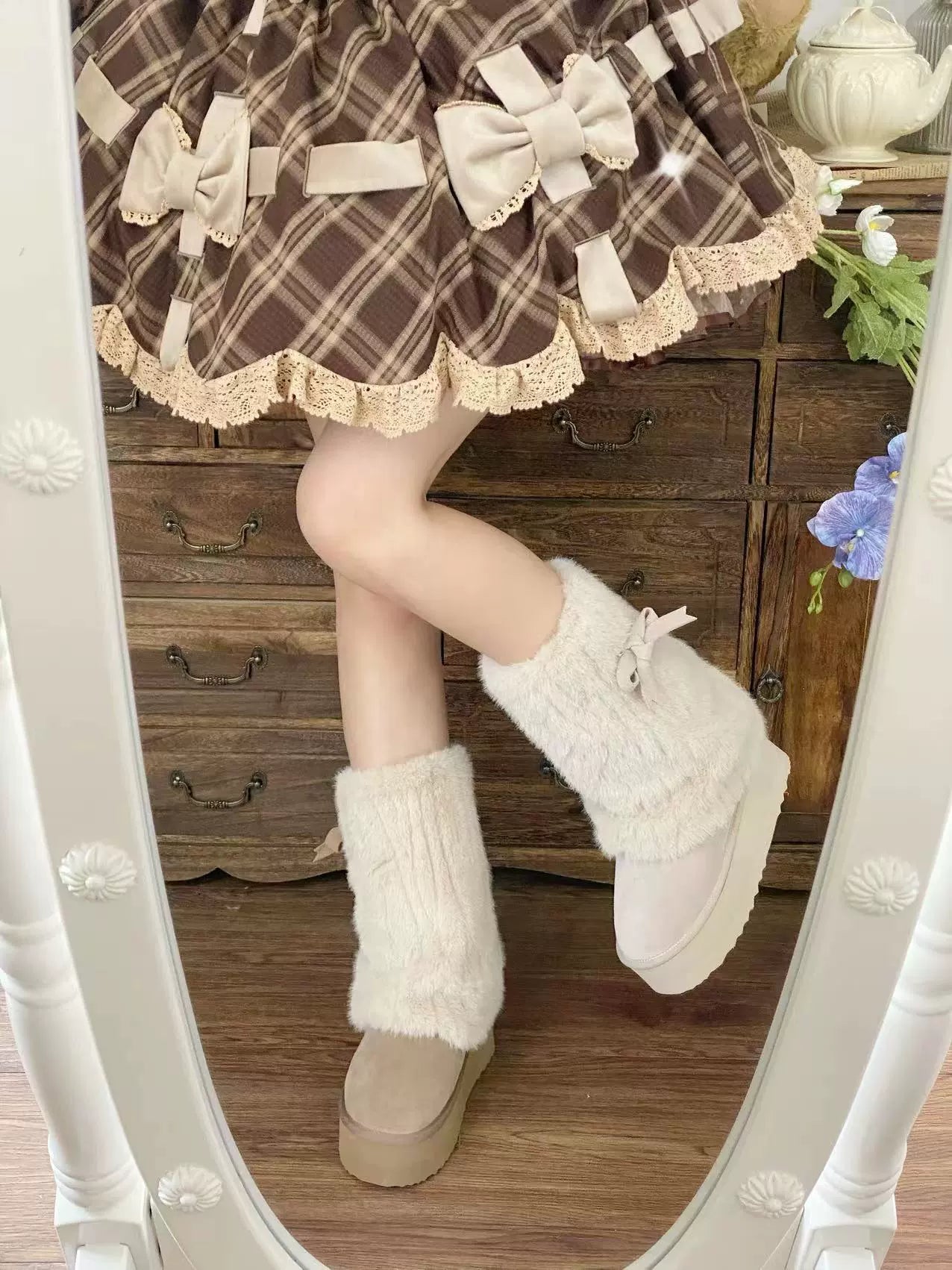 Pure Tea For Dream - Winter Love Song - Winter Lolita Mid-Calf Boots Plush Snow Boots Thick Sole