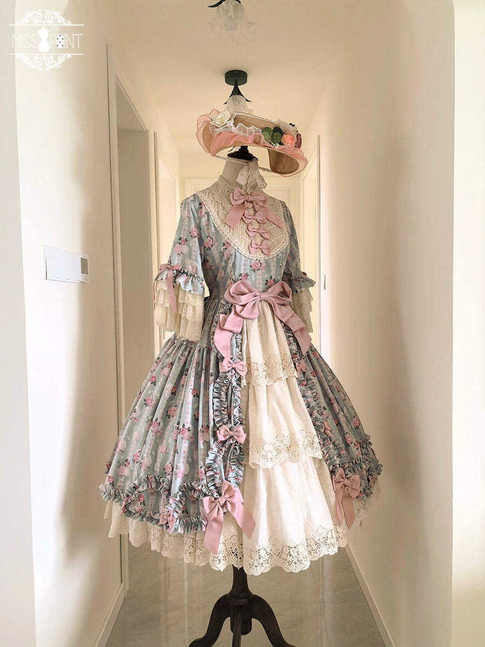 Miss Point~Lilyka Garden~Classic Lolita OP Dress Set Elegant Floral Wall Princess Sleeve 38832:606438