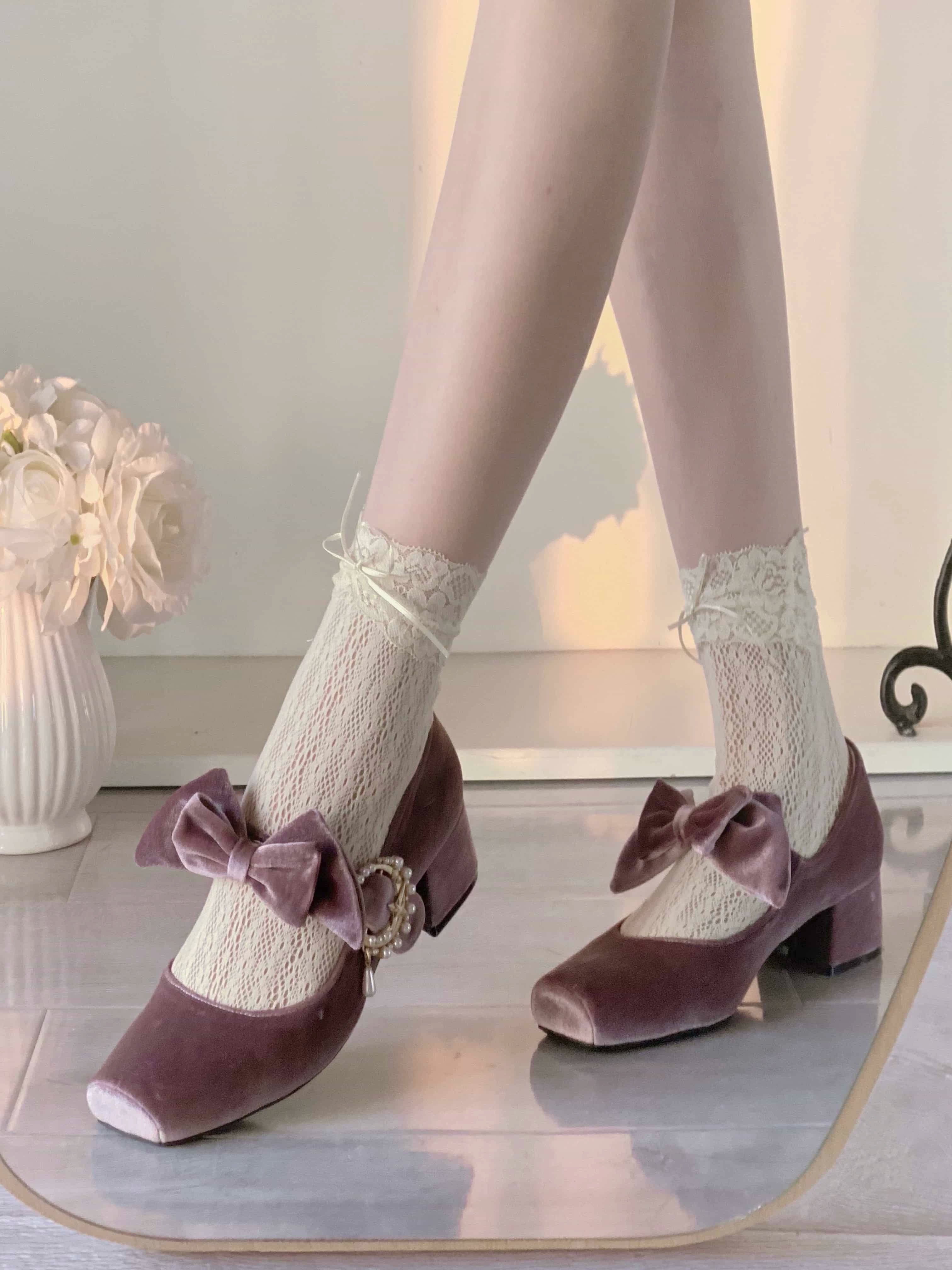 Pure tea for dream~Angel Velvet~Sweet Lolita Shoes Mid-heel Velvet Shoes 32816:394102
