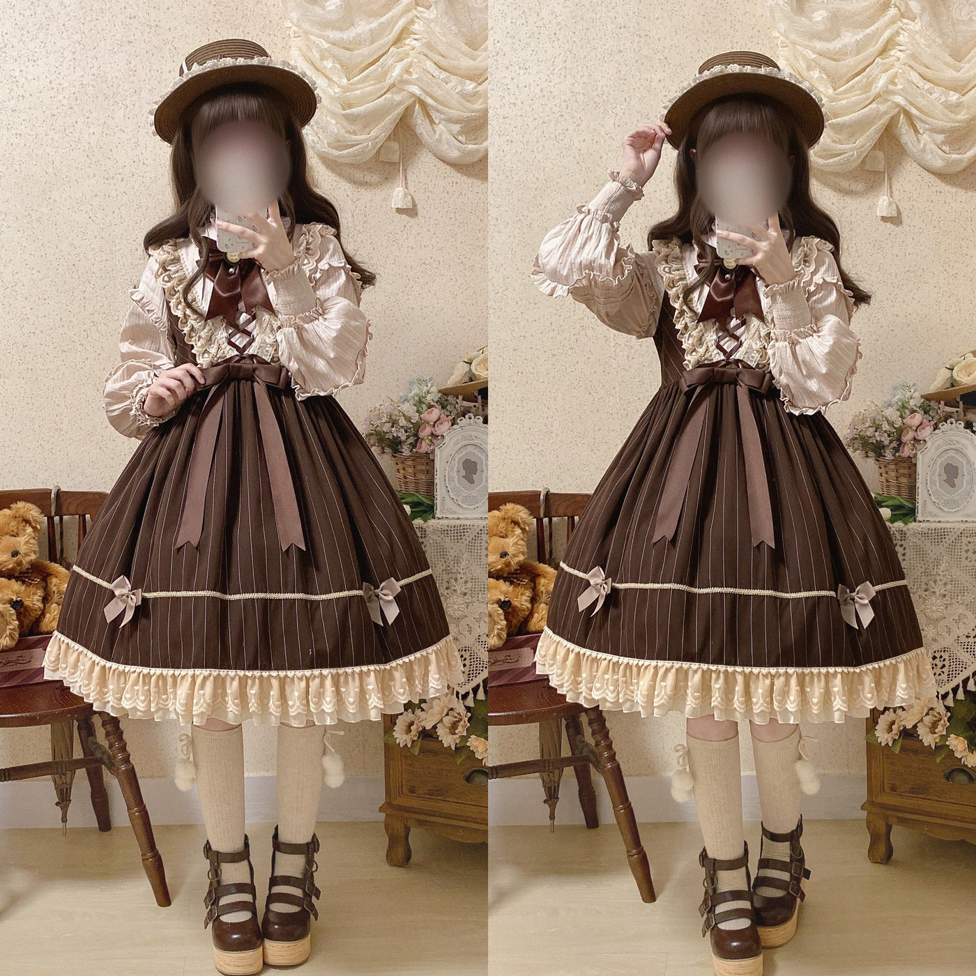 DrunkCoco~Tiramisu~Coffee Color Lolita OP Dress Sweet OP   