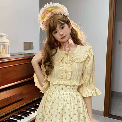 (BFM)Suiyi~Sweetheart Knots~Sweet Lolita Dress Short Sleeve OP S Light yellow shirt 