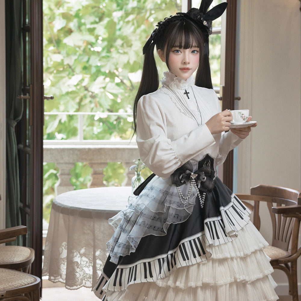 (BFM)Picking Gold~Piano Solo~Classic Lolita Skirt Elegant Lolita Pianist Shirt Set   