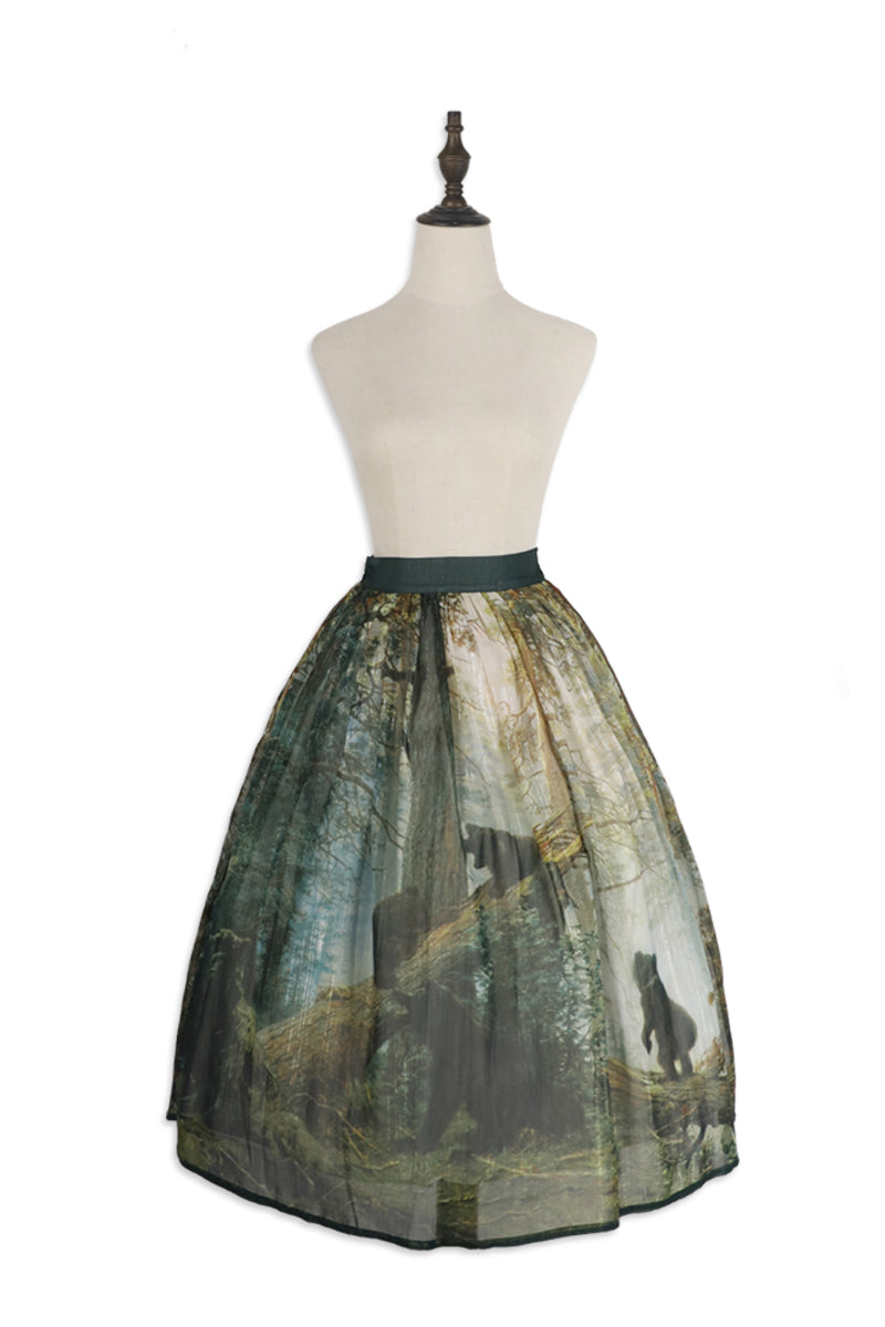 Cyan - Morning of Pine Forest - Elegant Lolita Bear Print Skirt S skirt only