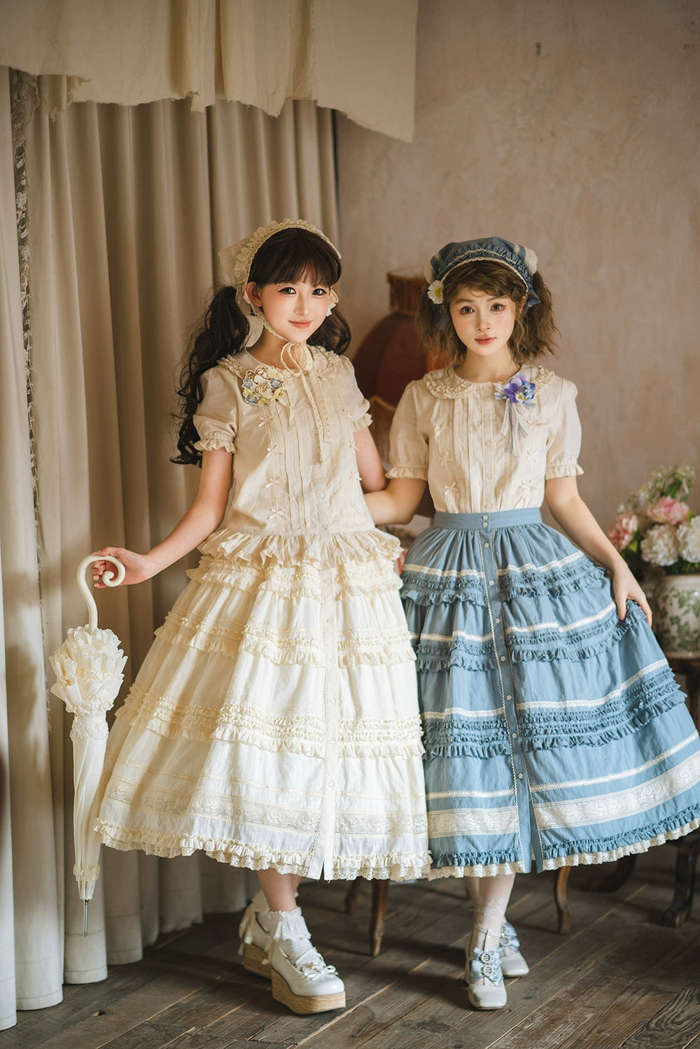 Miss Point~Cat Rose Tea~Elegant Lolita SK Pure Cotton Open-front Skirt