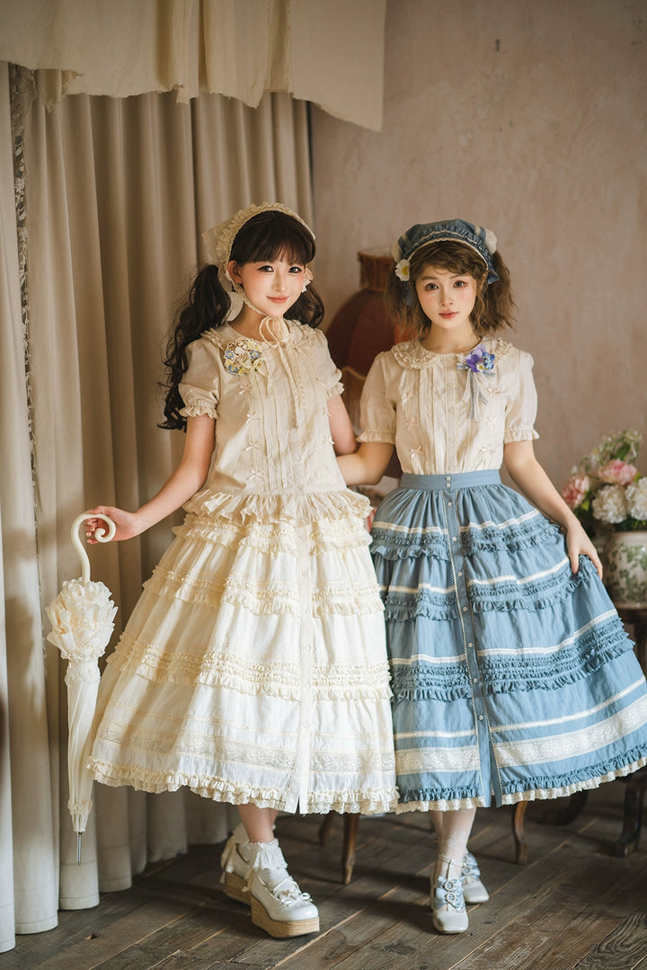 Miss Point~Cat Rose Tea~Elegant Lolita SK Pure Cotton Open-front Skirt