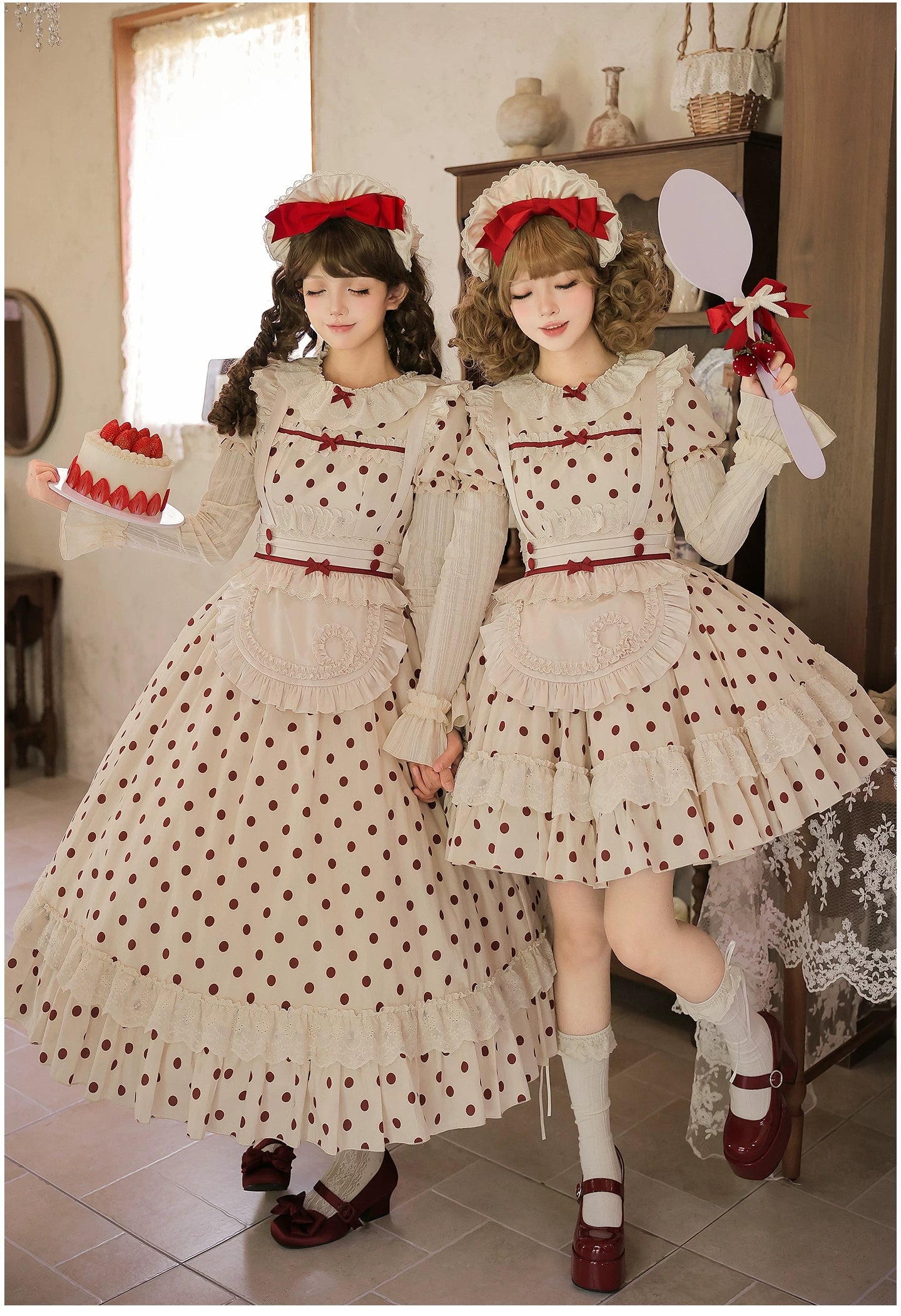 Polka Dot Lollipop - Cotton Old School Lolita Polka Dot OP Dress 45768:861555