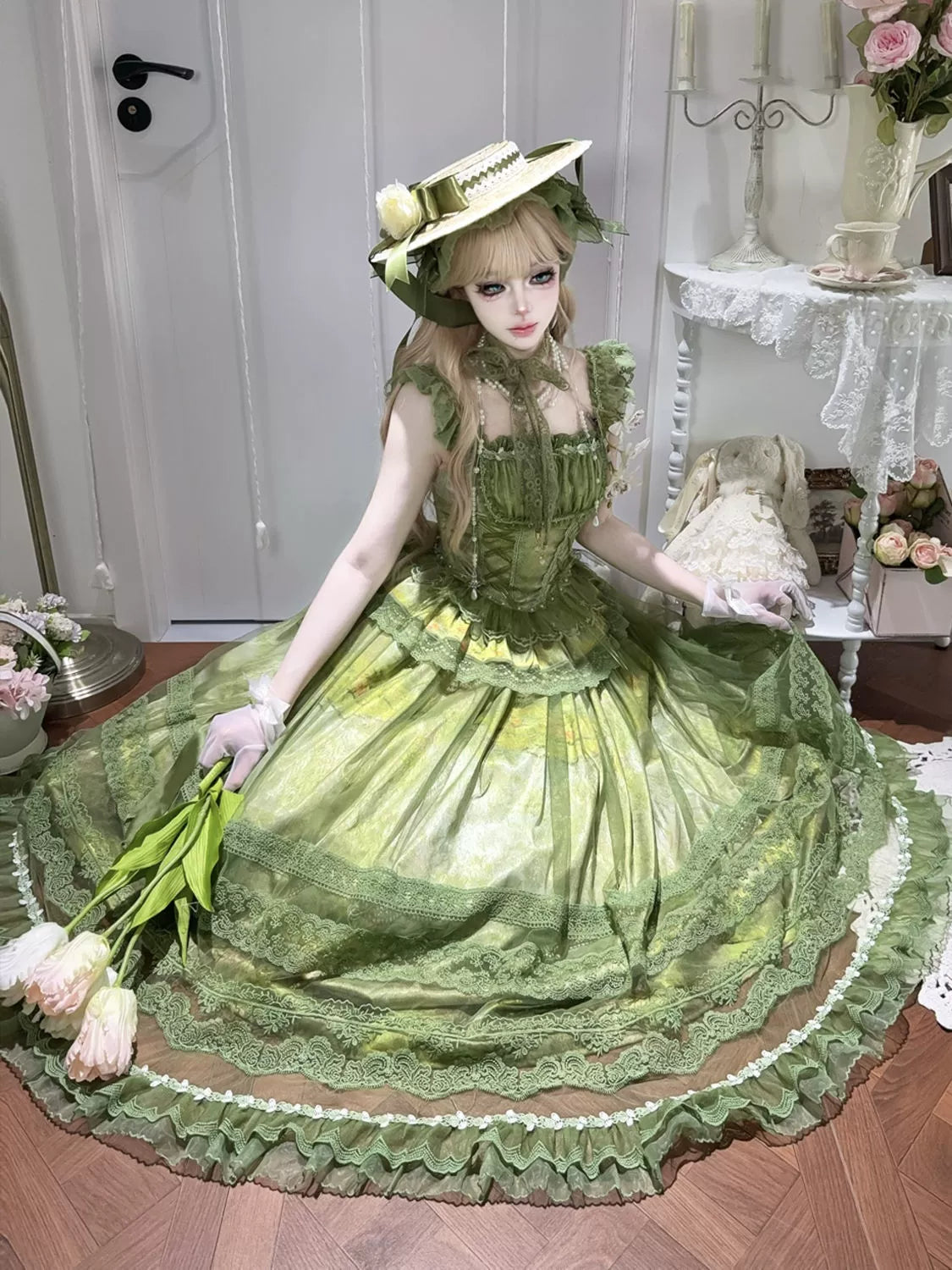 Hanguliang - Foggy Vineyard - Fishbone Classic Lolita Bodice, Maxi Skirt