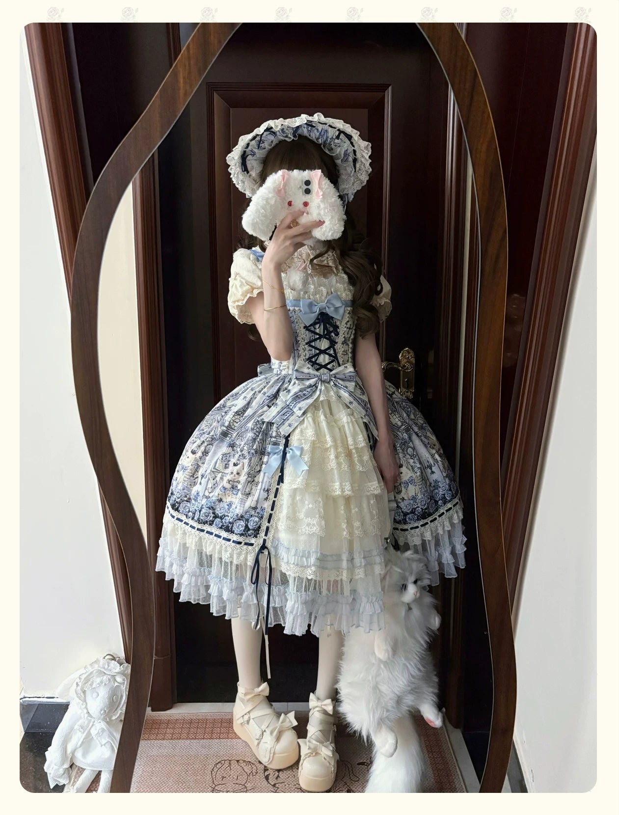 Glass Spire Melody - Cotton Lining Classic Lolita JSK, Cat and Musical Note Print 45586:852940