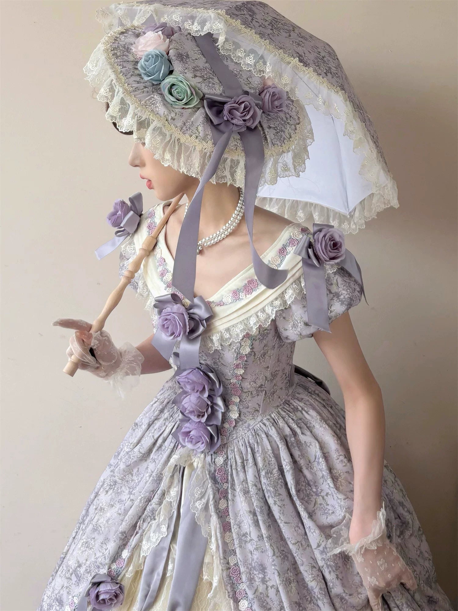 Dolota Flower Wall - Classic Lolita Floral OP Dress, Open Shoulder 44485:811228