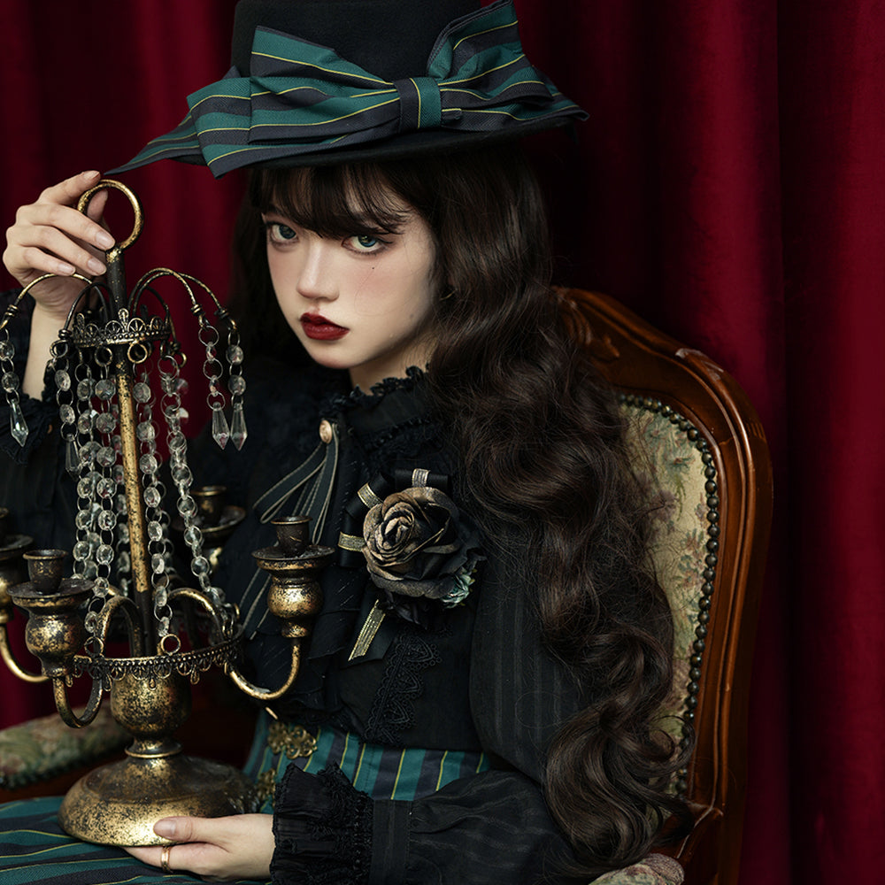 (Buyforme)Miss Point~Stripped Lolita Headband Veil Hat Clip Necklace