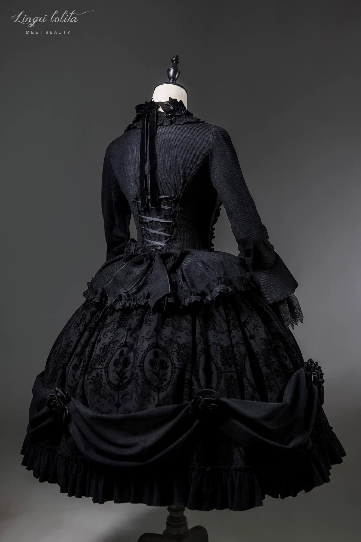 Midnight in Versailles - Gothic Lolita Hime Sleeve Blouse & Floral Skirt 44495:810512