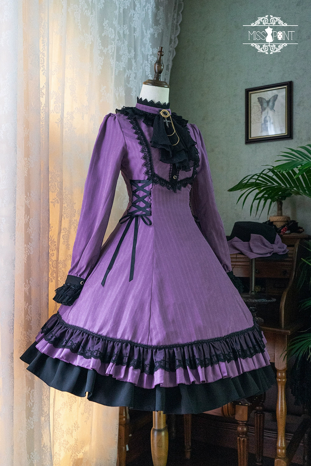 Miss Point - Perintz Manor - Gothic Lolita OP Long Sleeve Retro Lolita Dress 39904:643080