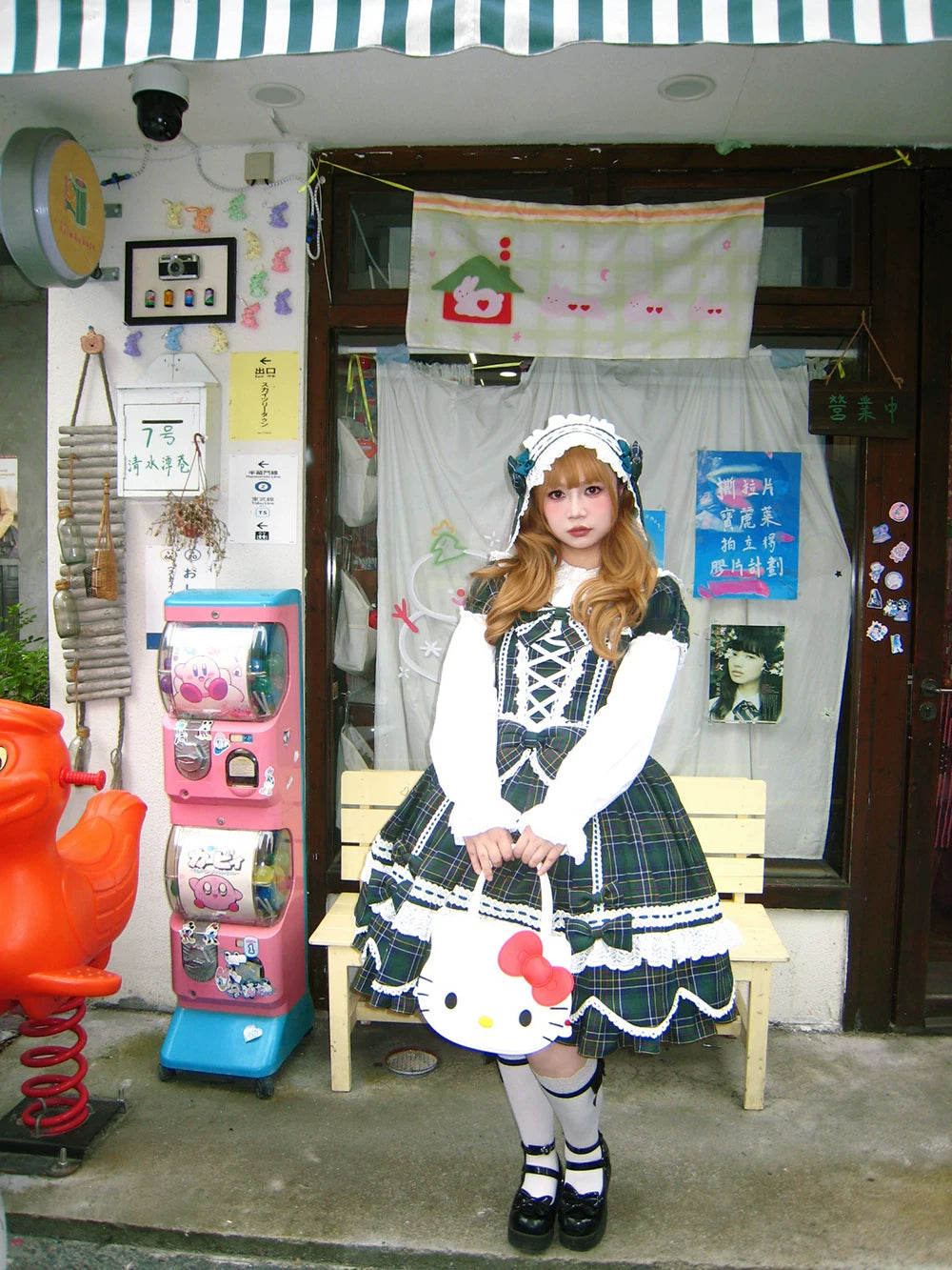 Plaid Petal Bunny - Old School Lolita Plaid OP Dress, Petal-shaped Hem 44673:818317