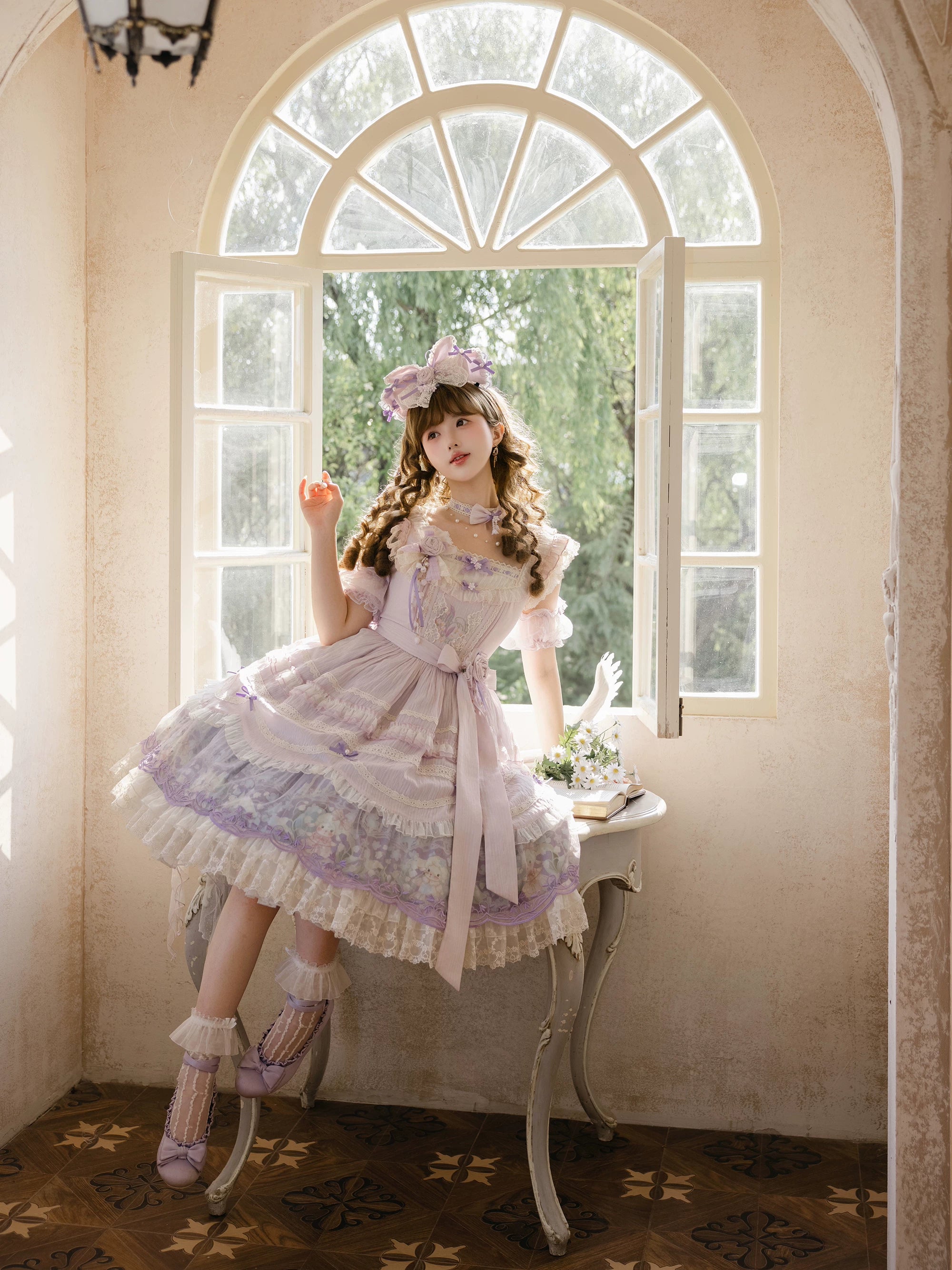 Lily of the Valley Lamb - Classic Lolita Tiered Hem JSK Dress with Embroidery 45277:852028