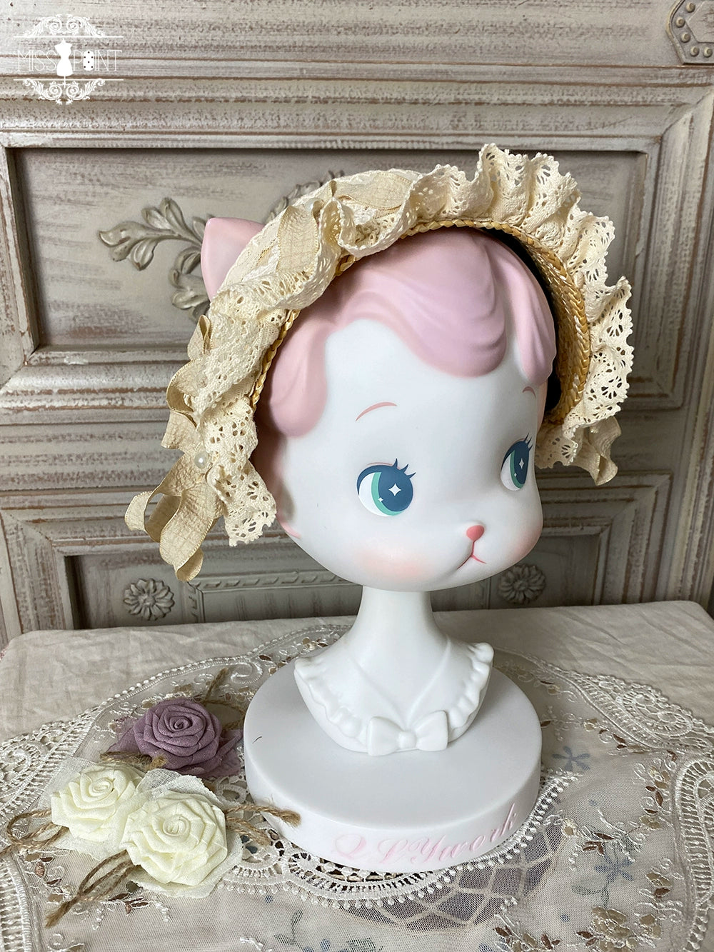 Miss Point - Sweet Lolita Accessories KC Hair Clip Brooch Waistband Cuffs Woven KC - Ivory & Ivory