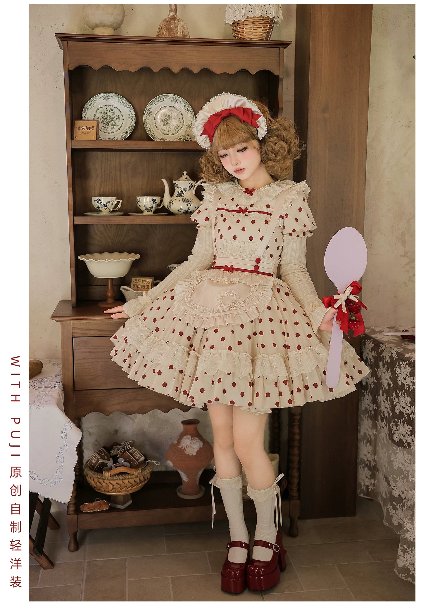 Polka Dot Lollipop - Cotton Old School Lolita Polka Dot OP Dress 45768:861552