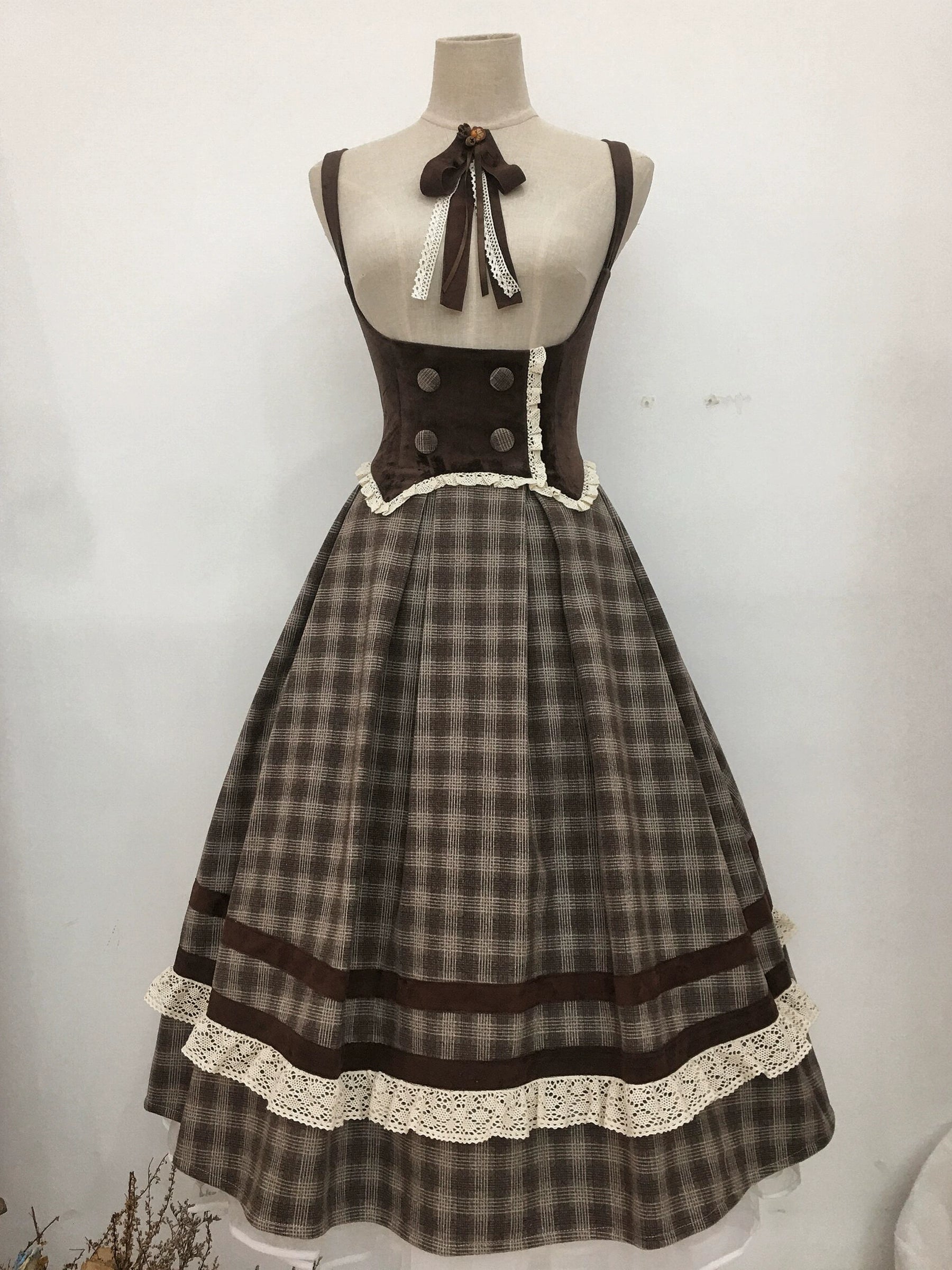 White Tea Story - Chestnut Autumn - Plaid Classic Lolita JSK, Bust Supporting 44210:798740