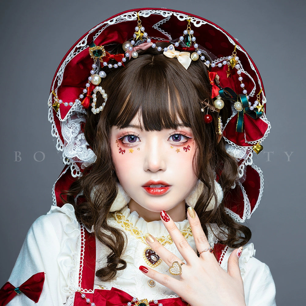 Youpairui~Leicester~Elegant Lolita Red Christmas Headdress   