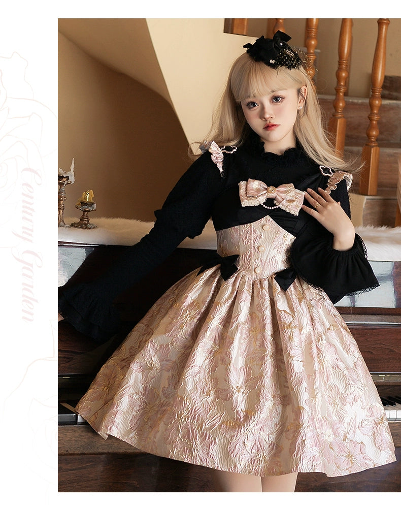 Urtto~Century Garden~Elegant Lolita Blouse Fleece Lined Black Shirt   